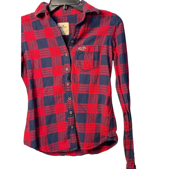 VTG Hollister Y2K XS Red Navy Plaid Flannel Button Up Shirt Bella Swan Core - Picture 3 of 6
